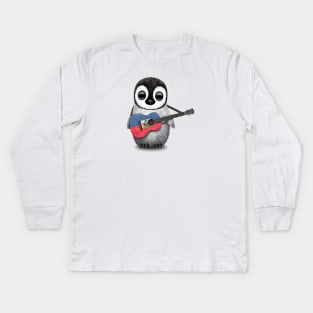 Baby Penguin Playing Haitian Flag Guitar Kids Long Sleeve T-Shirt